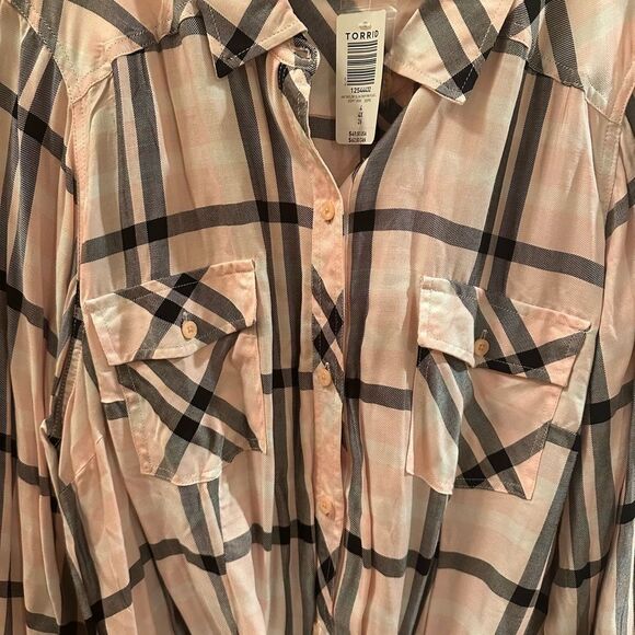 Torrid Pink Plaid Button Down Shirt - Picture 3 of 5